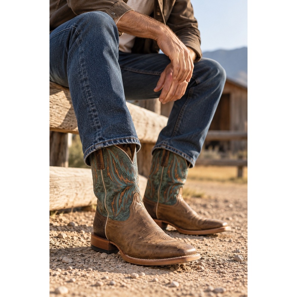 Ariat Rebound Western Cowboy Boots Men's 10.5D Brown Blue Square Toe Leather